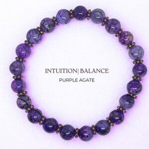 Natural Purple Agate Gemstone Beaded Bracelet - 8mm Stretch